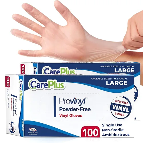 Vista 21 de CARE PLUS Pro - Guantes de vinilo transparentes de tamaño pequeño, 100 unidades Sin látex, sin polvo, resistentes, no estériles, Guantes