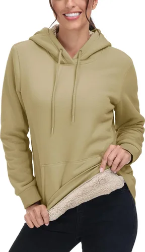 Vista 114 de MAGCOMSEN Sudaderas con capucha para mujer, con forro de sherpa, de vellón, para invierno, cálido, pesado, de algodón, con bolsillo