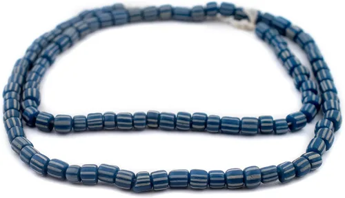 Vista 3 de The Bead Chest Cuentas de grosella espinosa de Java - Hilo completo de cuentas de vidrio a rayas (azul, 0.157 in)