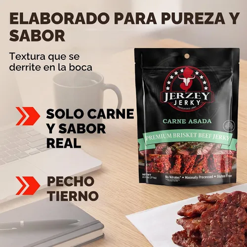 Vista 8 de Jerzey Jerky Brisket Jerky - Beef Snacks, Carne Asada 1-Pack, 2.5oz
