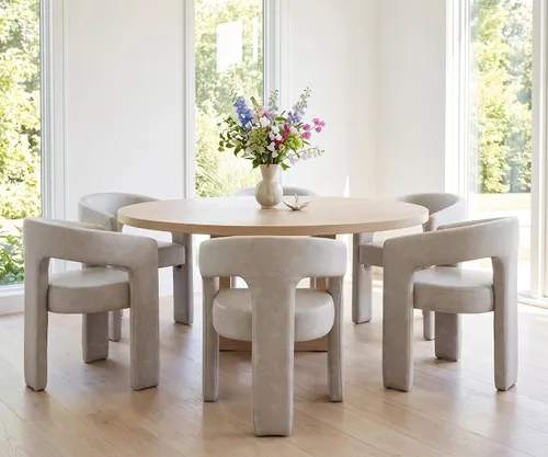 Vista 11 de RIVOVA Silla de comedor moderna de barril, silla lateral acolchada en lino con brazos cómoda para tocador, silla para comedor, sala de estar