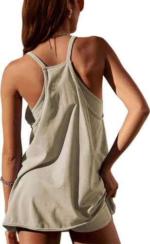 Vista 2 de Lentta Minivestido deportivo sin mangas para mujer con pantalones cortos incorporados, cuello en V, tirantes delgados, vestido de verano