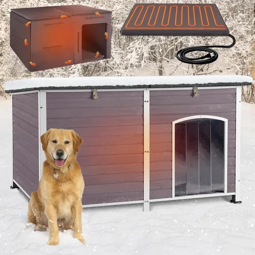 Vista 19 de Casa para perros climatizada al aire libre con almohadilla térmica resistente a la intemperie para perros con marco de hierro antimasticación