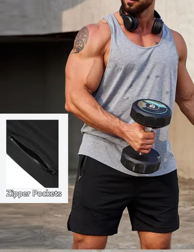 Vista 3 de COOFANDY Pantalones cortos de entrenamiento para hombre, pantalones cortos de entrenamiento atlético, pantalones cortos ajustados para levantamiento