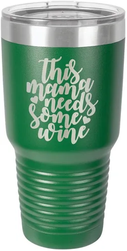 Vista 21 de Taza de viaje con texto en inglés "This Mama NEEDS SOME WINE 30oz con pajita grabada con láser, con divertidas citas en comparar con Yeti Rambler