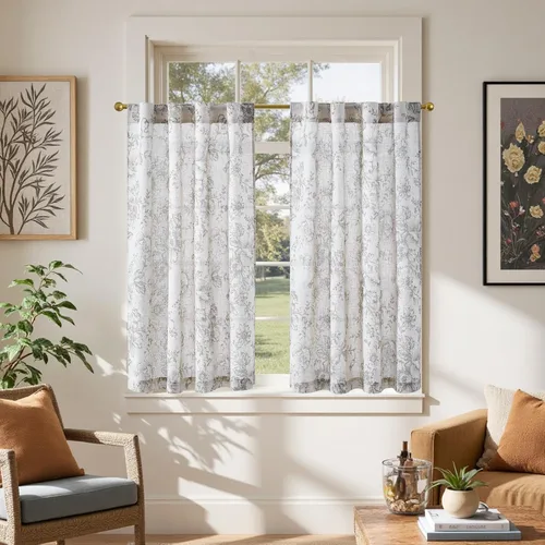 Vista 46 de Jinchan - Cortinas de lino texturizado para cocina, 24 pulgadas, natural, 2 paneles Mezcla de lino beige natural