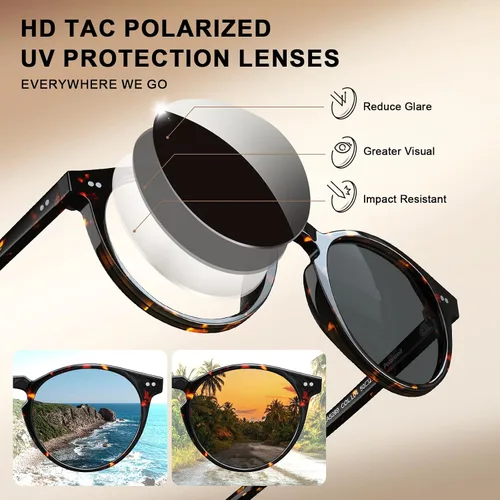 Vista 27 de CARFIA Gafas de sol redondas de acetato para hombre, polarizadas, protección UV, gafas de sol clásicas retro CA5289L