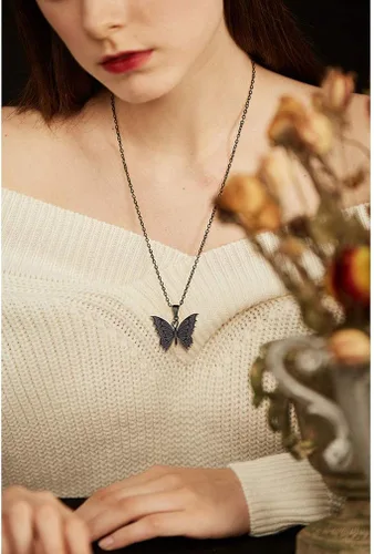 Vista 3 de PROSTEEL Collar de mariposa chapado en oro de 18 quilatesnegro acero inoxidable 316L joyería de mujer regalo para ella caja de regalo
