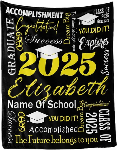 Vista 16 de MyPupSocks Manta personalizada de graduación 2025, clase de con nombre de la universidad, regalos personalizados, manta con texto para sobrina