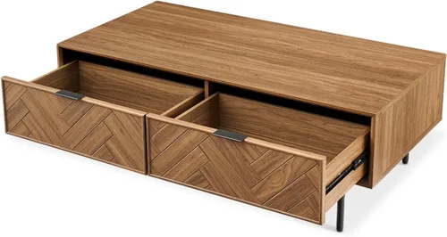 Vista 9 de mopio Axis - Mesa auxiliar de nogal en espiga de 47 pulgadas con patas y asas de metal negro delgadas reforzadas, diseño industrial