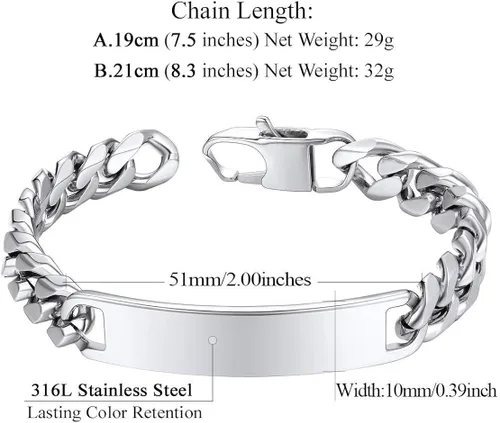 Vista 6 de FindChic Pulseras de identificación personalizadas con barra de nombre para hombres y mujeres, chapadas en oro de 18 quilatesacero inoxidablenegro