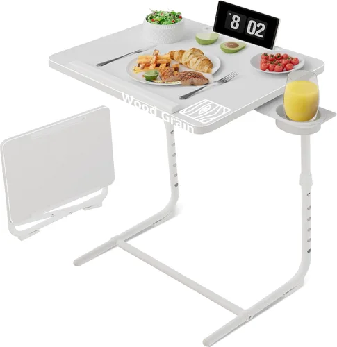 Vista 11 de Bandeja de TV ajustable para cena negra, bandejas plegables para comer en el sofá, mesas de madera, soporte mate, escritorio plegable con portavasos