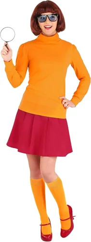 Vista 2 de Plus Size Women's Scooby Doo Velma Costume, Orange Turtleneck Sweater & Knee High Socks, Red Skirt & Glasses