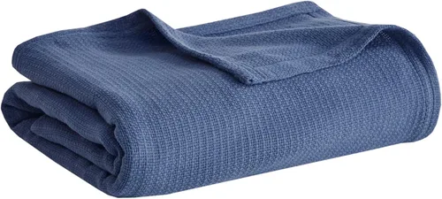 Vista 11 de Madison Park Freshspun Tejido de Cesta Luxury Manta de Algodón Azul 66x90" Tamaño Individual Tejido de Cesta Premium Suave y Acogedora 100% Algodón