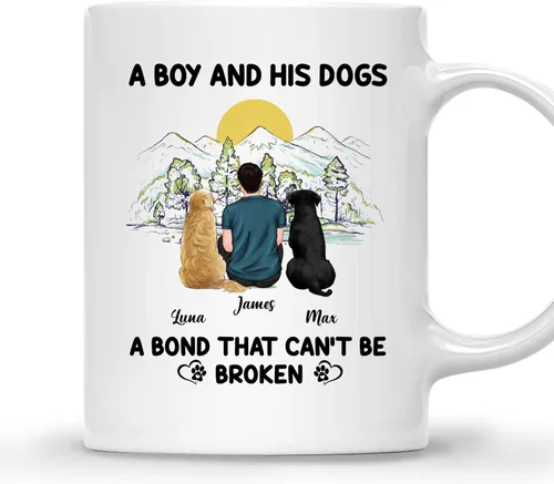 Vista 8 de Gossby Taza personalizada con texto en inglés «A Boy and His Dog», regalo personalizado para dueños de perros y hombres con diseño, nombre, razas