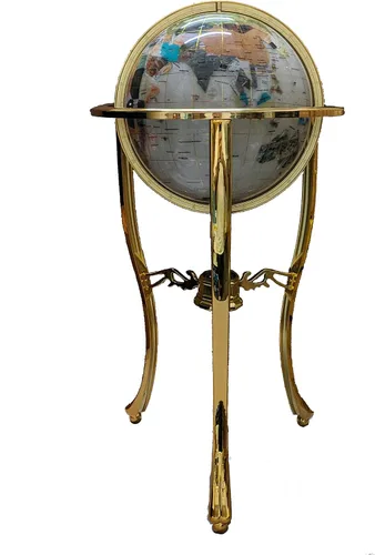 Vista 2 de Unique Art - Globo del mundo con piedras preciosas de océano de 36 x 13 pulgadas con trípode dorado