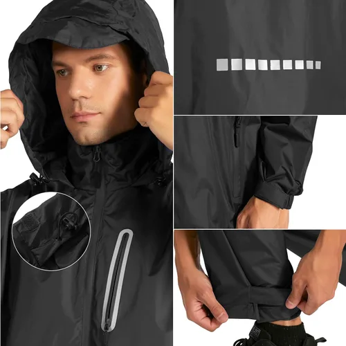 Vista 5 de WENTTUO Chaqueta impermeable para hombre, chaqueta de lluvia para hombre, traje de pantalones, abrigos de lluvia para hombres, equipo de lluvia