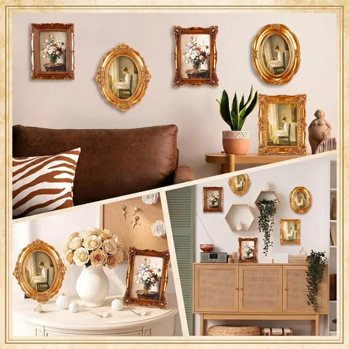 Vista 5 de Lineshading 6 marcos de fotos vintage para mesa de pared, oro antiguo Oro envejecido