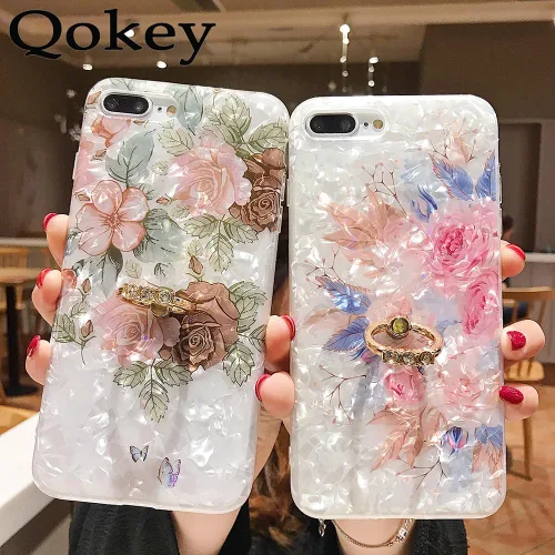 Vista 5 de Qokey - Funda de mármol compatible con iPhone XR, diseño de anillo giratorio de 360 grados, TPU suave a prueba de golpes, diseñada para iPhone XR