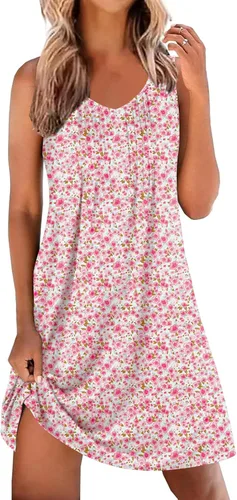 Vista 23 de Ekouaer Camisones para Mujeres Sin Mangas Camisa de Dormir Tipo Tank Camisón Cuello en V Camisola Plisada Camisa de Noche Vestido de Dormir Suave