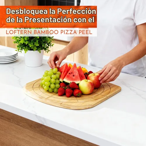 Vista 7 de Pizarra de madera de 12 pulgadas con tamaños grabados, tabla de cortar de pizza de bambú multiusos, cáscara de pizza de madera, espátula de pizza