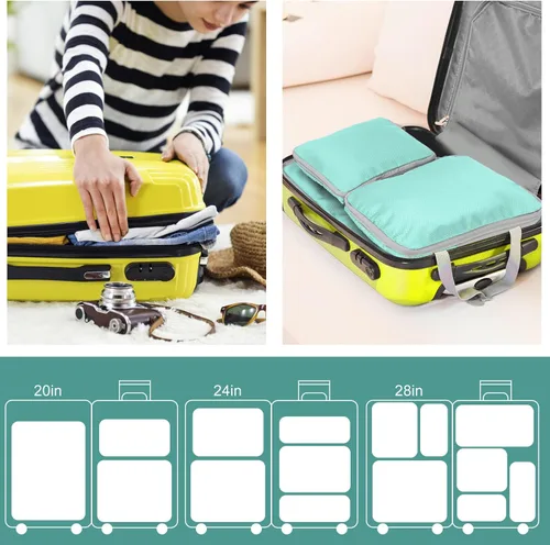Vista 2 de YYDSLEE Cubos de equipaje de compresión para viajes, bolsas organizadoras de maleta, juego de 7 bolsas de viaje expandibles, organizador