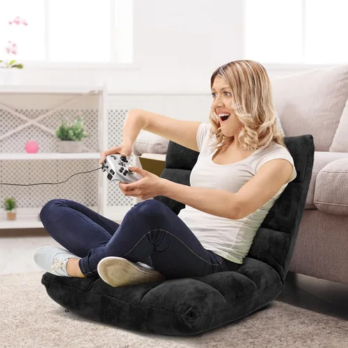 Vista 3 de Sofá de suelo de 14 posiciones, sofá plegable para juegos, cojines cómodos y marco de acero de estudio, cama ajustable en ángulo, sofá reclinable