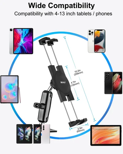 Vista 6 de Soporte para tablet con base de taladro resistente para coche/camión – [brazo ajustable de 360° de metal] Soporte de tablero de instrumentos