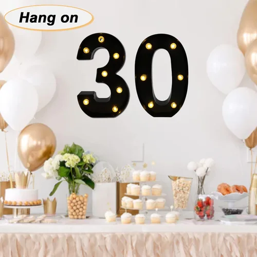 Vista 3 de Números de marquesina LED, números iluminados 2025 para fiestas, letras pequeñas iluminadas, número iluminado a pilas para cumpleaños o decoración