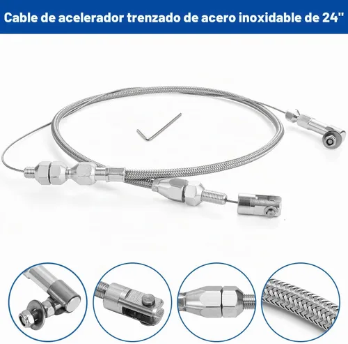 Vista 6 de Spurtar - Cable de acelerador universal de 24 pulgadas, trenzado de acero inoxidable, ajustable