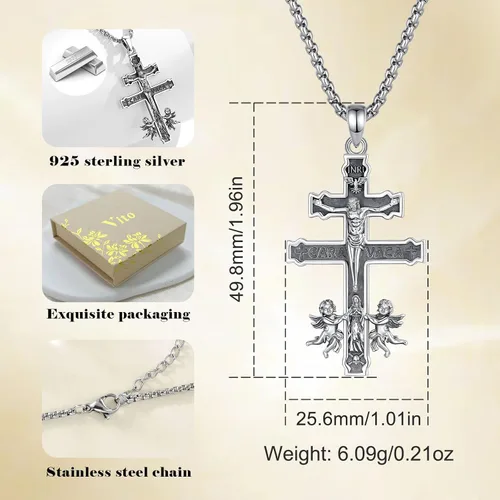 Vista 102 de Vito Collar de plata de ley 925 para mujeres y hombres, San Benito, crucifijo, Caravaca, San Cristóbal, San Judas, medalla patronal, amuleto
