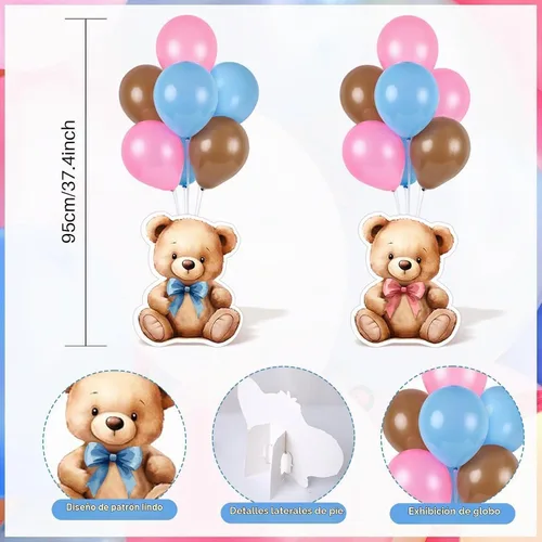 Vista 4 de 12 juegos de kit de soporte para globos de oso para centro de mesa de baby shower de oso bebé para mesas, decoración para fiesta de revelación