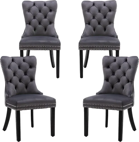 Vista 14 de Juego de 2 sillas de comedor de terciopelo beige, elegantes capitoné
