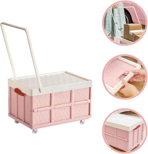 Vista 7 de Cabilock Caja de almacenamiento plegable con tapa, caja de ropa con tapa, carrito de compras, playa, camping, jardín, carrito de compras con rueda