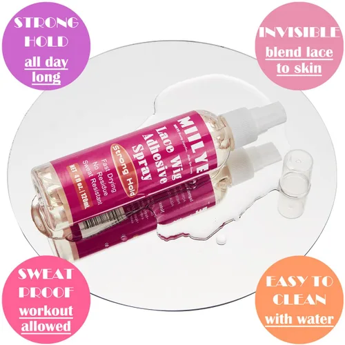 Vista 3 de MIILYE Juego de spray de pegamento para peluca para encaje frontal Pegamento blanco y removedor con banda de fusión Kit de encaje