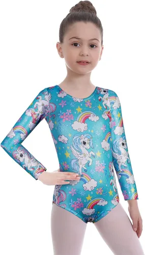 Vista 2 de EQSJIU Leotardos de gimnasia para niñas y niños, diseño brillante, arco iris, galaxia, aurora, colorido, mariposa, flor, bailarina