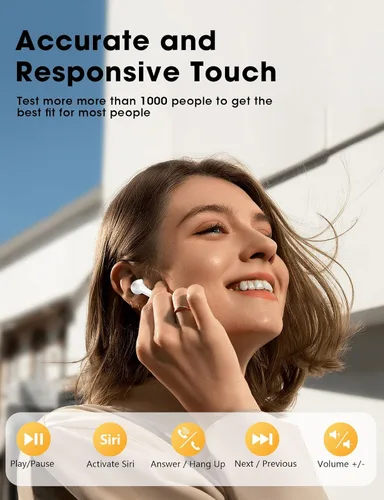 Vista 7 de Auriculares inalámbricos estéreo con graves Bluetooth 5.3, tiempo de reproducción de 48 horas, pantalla LED en el oído con micrófono, IPX7