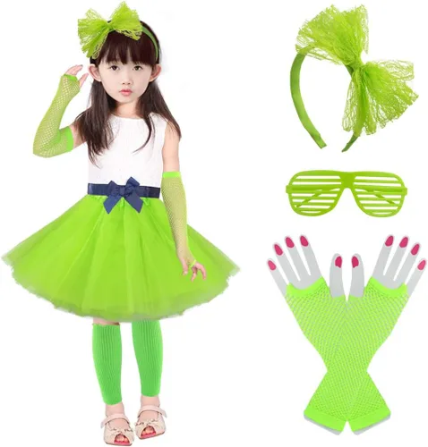 Vista 5 de Accesorios de disfraces 6 en 1 para niños trajes y vestidos elegantes de los años 1970 y 1980 para fiestas de cosplay o fiestas temáticas para niñas