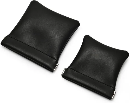 Vista 5 de Woodten Bolsa de viaje de piel sintética para joyas, bolsa de joyería de cuero, bolsa de regalo para fiesta de boda (S, negro)