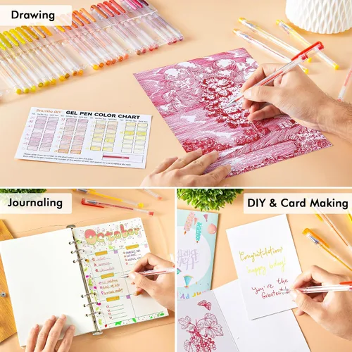 Vista 6 de Shuttle Art Paquete de 60 bolígrafos de gel de tono rojo amarillo, 30 bolígrafos de gel rojo, naranja, amarillo, con 30 recambios para adultos