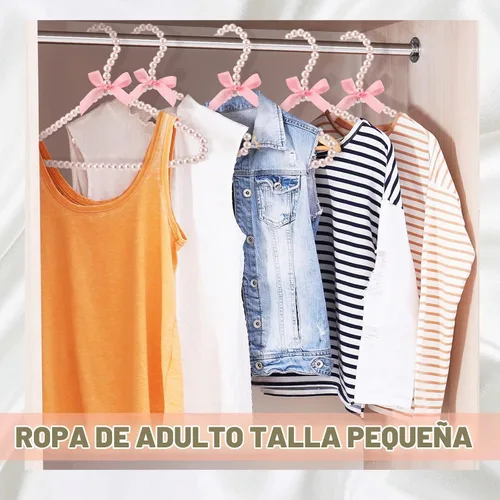 Vista 3 de Threan Rosa 12 piezas de perchas de ropa con cuentas de perlas mini con cuentas de perlas pequeñas de metal con cinta, estándar para niños, bebés