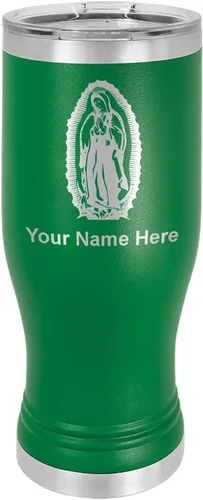 Vista 13 de LaserGram Taza Pilsner aislada al vacío de 14 onzas, Virgen de Guadalupe, grabado personalizado incluido (negro)