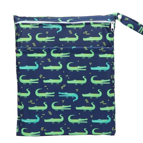 Vista 7 de Wet Bag - Bolsa de pañales de tela para bebé, reutilizable, lavable, con dos bolsillos con cremallera (mapache animal)