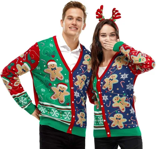 Vista 3 de Suéter feo de Navidad unisex para mujer, divertido suéter de Papá Noel para fiesta