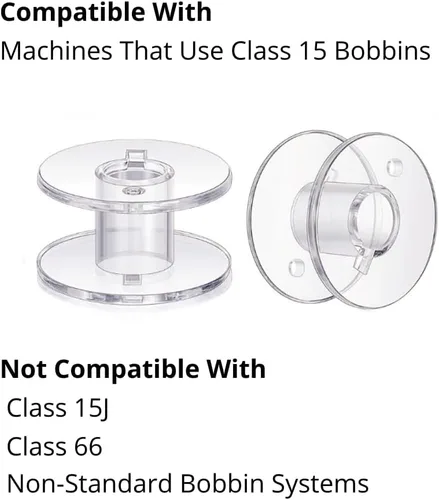 Vista 2 de Bobinas de repuesto para máquina de coser – Clase 15 estándar – Plástico transparente universal – Compatible con Brother, Janome, Singer, Elna