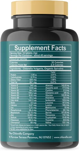 Vista 2 de Tabletas fermentadas de clorella y espirulina, 540 tabletas (suministro de 1.5 meses) Pared celular rota para absorción de nutrientes, superalimento