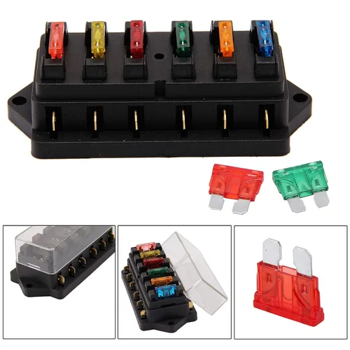 Vista 5 de MASO Caja de fusibles de coche 6 vías hoja de fusibles bloque titular 12 V 24 V coche camión circuito marino estándar ATC