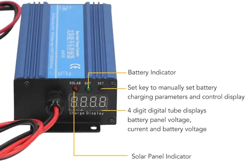 Vista 3 de Focket Controlador solar, 600 W, 48 V, 60 V, 72 V, MPPT, regulador de panel solar ajustable con pantalla, controlador solar para batería de litio
