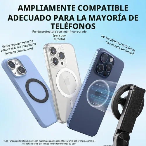 Vista 4 de Palo selfie magnético multifuncional 4 en 1 con rotación de 360°, trípode magnético universal para teléfono con control remoto desmontable, trípode