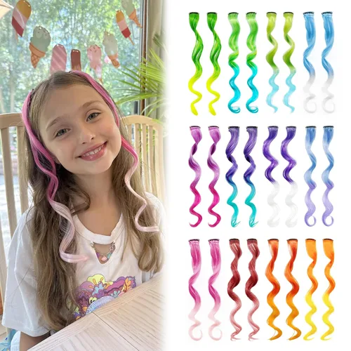 Vista 10 de Dreamlover Extensiones de cabello con brillantina para niñas, accesorios para el cabello para mujeres, 24 piezas
